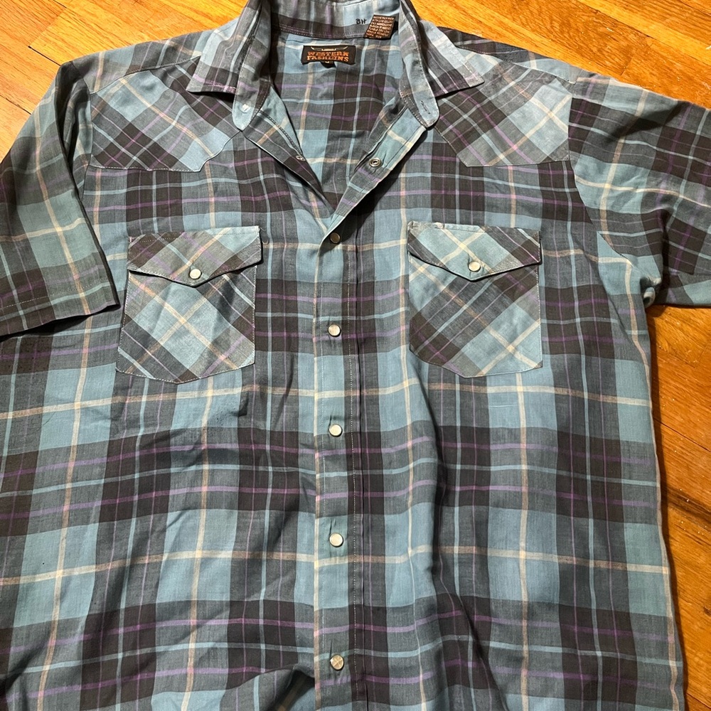 Western Fashions Men's Plaid Short Sleeve Pearl Snap Shirt Medium